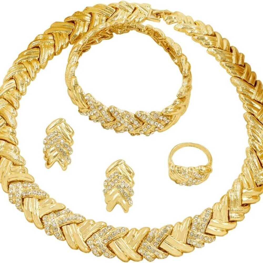 Crystal Jewelry Set Gold Plated Wedding Necklace Earrings Women's Gifts